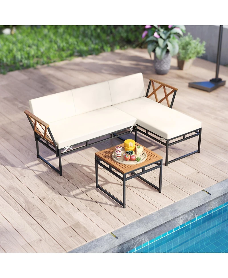 Slickblue L-Shaped 3-Piece Outdoor Furniture Set for Poolside and Porch