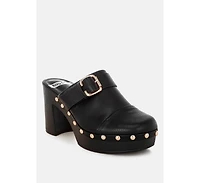 Rag and Co Womens Septim Genuine Leather Studded Clog Heels