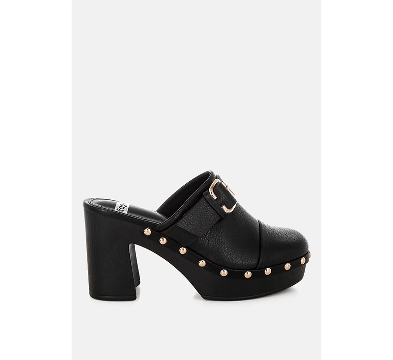 Rag and Co Womens Septim Genuine Leather Studded Clog Heels