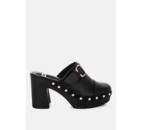 Rag and Co Womens Septim Genuine Leather Studded Clog Heels