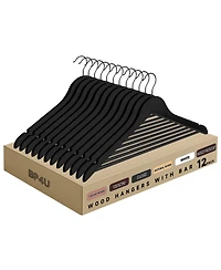 BP4U -Pack Premium Wooden Suit Hangers with Non-Slip Pant Bar, Heavy Duty Solid Wood Coat for Jackets, Shirts, Dresses