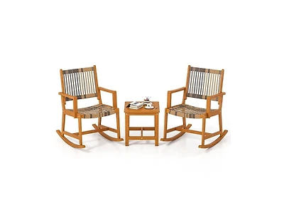 Slickblue Acacia Wood 3-Piece Patio Rocking Bistro Set