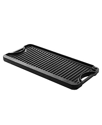 Ecooso 20 x 10 in Reversible Cast Iron Grill/Griddle, Pre-Seasoned Rectangular Griddle Pan with Handle, for Stove Top and Camping Bbq, Black