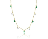 Rachel Glauber 14K Gold Plated with Mother of Pearl and Green Cubic Zirconia Station Necklace