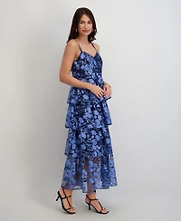 Siena Women's Embroidered Mesh Sleeveless Maxi Dress