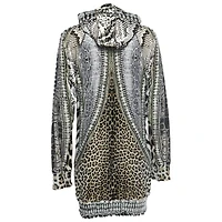 Pre-Owned Roberto Cavalli Women's Black/white Printed Velvet Zip Front Hooded Jacket