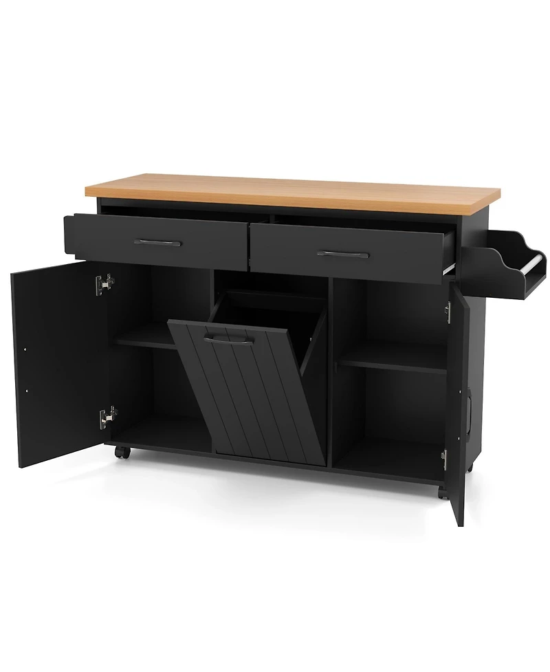 Rolling Kitchen Island Cart with Tilt-out Trash Cabinet Table