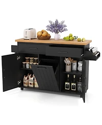 Rolling Kitchen Island Cart with Tilt-out Trash Cabinet Table