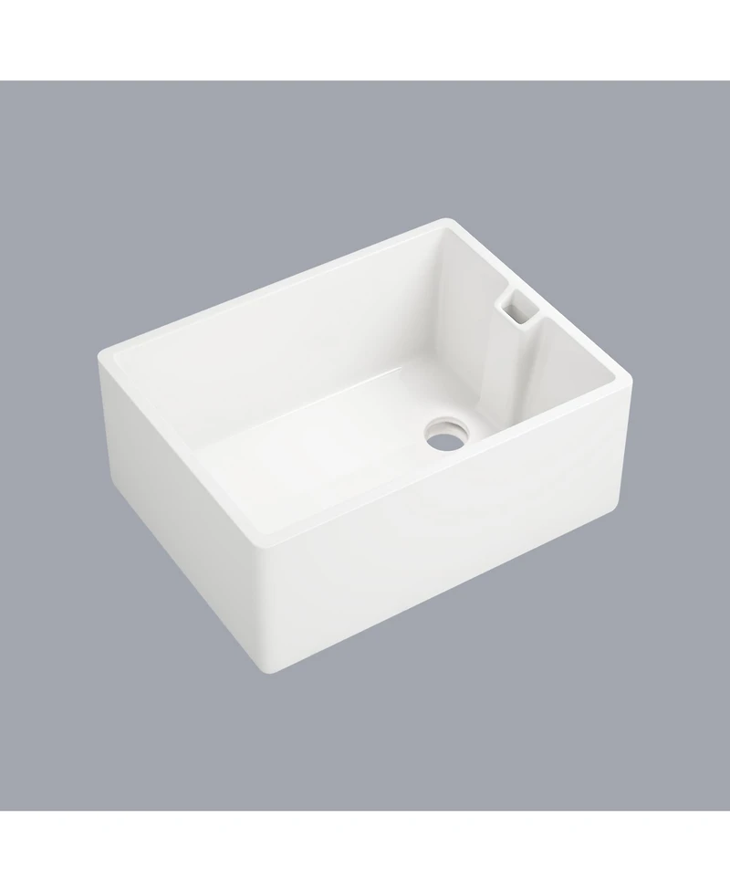 flynama 24x18inch White Ceramic Single Bowl Kitchen Sink High Temperature Firing Durable Easy Clean