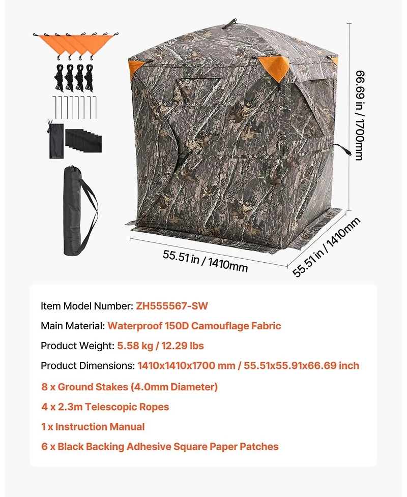 Mecale 270° Hunting Blind Ground Blind, 1-2 Person Pop-Up Deer Blind with Carrying Bag, Portable Hunting Tent with 3 Horizontal Windows