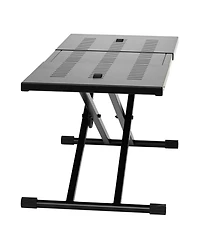 Mecale Portable Dj Table Stand, 32"-43" Adjustable Height, 18" Tabletop, Foldable Double-x Keyboard Stand for Laptop and Controller
