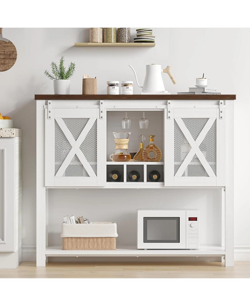 Gaomon Coffee Bar Cabinet, Farmhouse Sideboard Buffet with Sliding Barn Doors, Wine Racks, Open Storage Shelf, for Kitchen, Dining Room