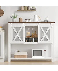 Gaomon Coffee Bar Cabinet, Farmhouse Sideboard Buffet with Sliding Barn Doors, Wine Racks, Open Storage Shelf, for Kitchen, Dining Room