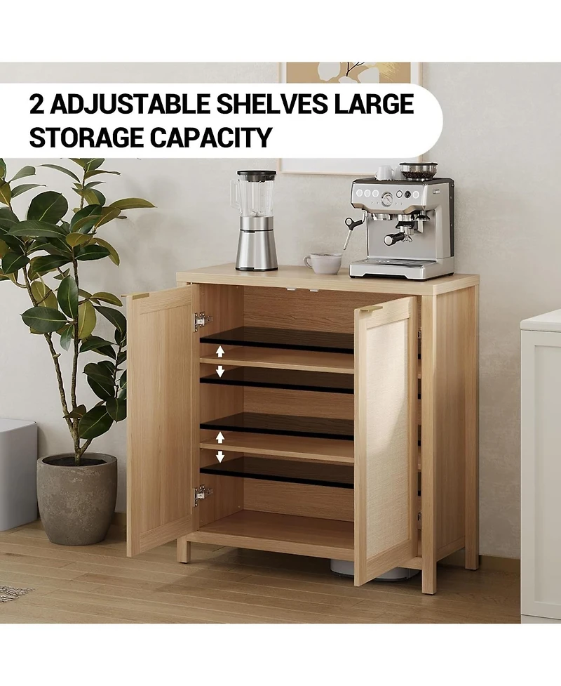 Gaomon 2-Door Rattan Storage Cabinet, Storage Cabinet with Adjustable Shelf, Buffet Table with 2 Doors for Living Room