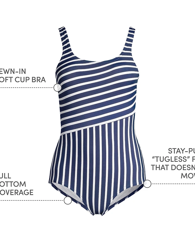 Lands' End Women's Petite Chlorine Resistant Soft Cup Tugless Sporty One Piece Swimsuit