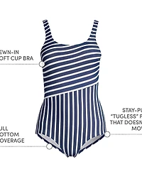 Lands' End Women's Petite Chlorine Resistant Soft Cup Tugless Sporty One Piece Swimsuit