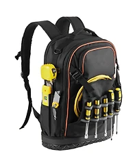 Mecale Tool Backpack with Tools, 65 Pockets, Heavy-Duty Tool Organizer with Laptop Compartment & Molded Base, Jobsite Backpack