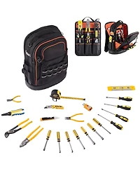 Mecale Tool Backpack with Tools, 65 Pockets, Heavy-Duty Tool Organizer with Laptop Compartment & Molded Base, Jobsite Backpack