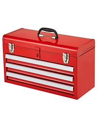 Mecale Metal Tool Box, 3-Drawer Portable Tool Chest, Eva Liners, Locking, Ball-Bearing Slides