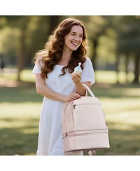 Mecale Breast Pump Backpack with Ice Pack, Fits S1/S2, Storage for Pump Accessories & Breastmilk, Portable Carrying Bag, Light Pink