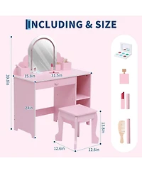 gaomon Kids Vanity with Lighted Mirror & Stool, Little Girls Vanity with Adjustable Led Light