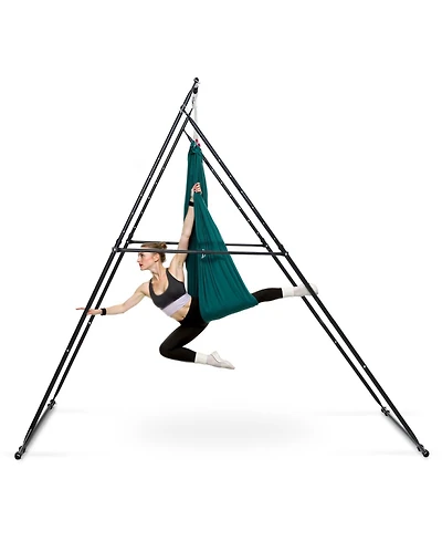 Mecale Yoga Swing Stand Frame with Hammock, 440.9 lb Capacity, Triangular Aerial Rig with Eva Foam, 4-Level Horizontal & 6-Level Vertical