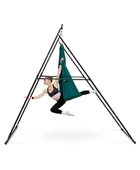 Mecale Yoga Swing Stand Frame with Hammock, 440.9 lb Capacity, Triangular Aerial Rig with Eva Foam, 4-Level Horizontal & 6-Level Vertical