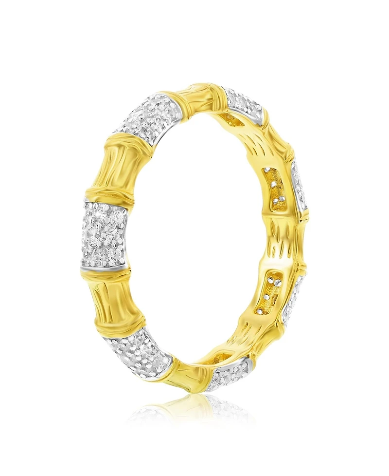 Suzy Levian New York Sterling Silver Pave Cubic Zirconia Bamboo Eternity Band Ring