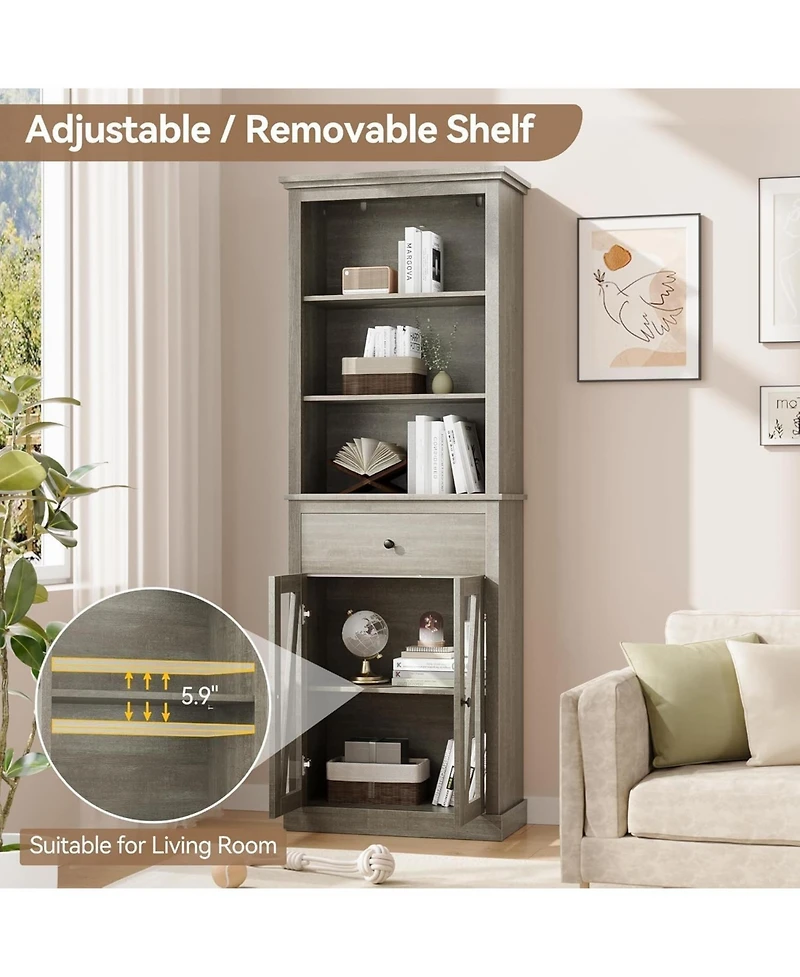 Gaomon Double Door High Storage Cabinet with Single Drawer, 600mm x 300mm x 1690mm, Stylish Mdf and Particle Board Bathroom Organizer