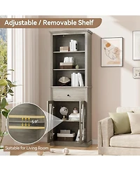 Gaomon Double Door High Storage Cabinet with Single Drawer, 600mm x 300mm x 1690mm, Stylish Mdf and Particle Board Bathroom Organizer