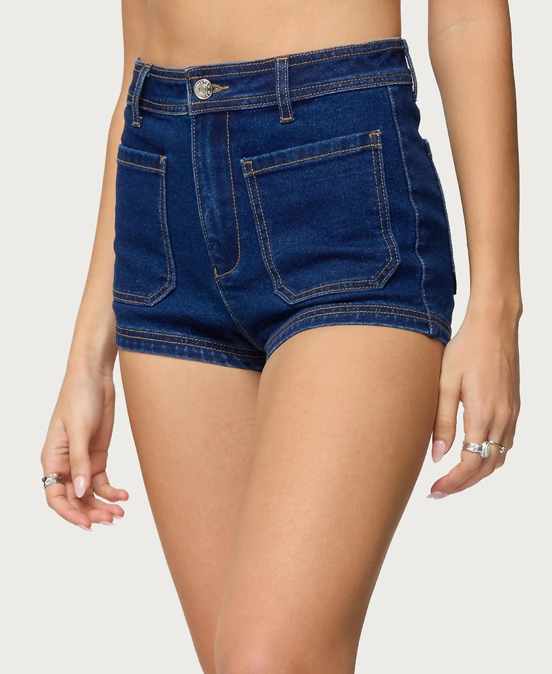 Edikted Women's Saren High Rise Denim Micro Shorts