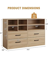 gaomon 2pcs Bedroom Dresser with 4 Drawers & 6 Open Shelves, Modern Wood Storage Cabinet for Living Room, Oak