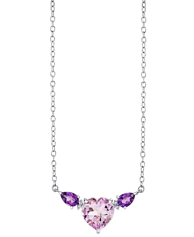 Macy's Heart-Shape Amethyst (3-1/3 ct. t.w.) & Pear-Shape Amethyst (3/4 ct. t.w.) Pendant Necklace in Sterling Silver