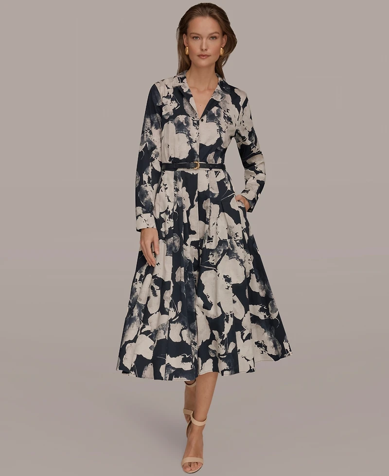 Donna Karan New York Women's Long-Sleeves Collared Midi Dress