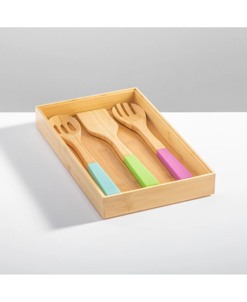 mDesign Bamboo Kitchen Storage Bin Container Crate Box - 2 Pack - 9 x 15 x 2