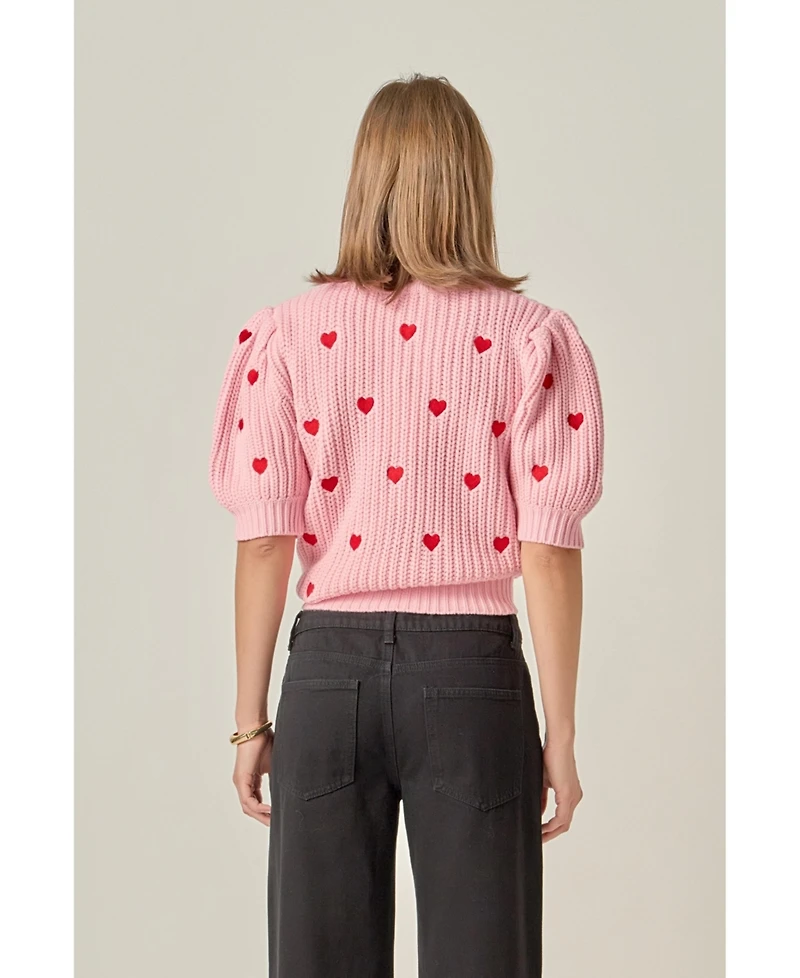 English Factory Women's Heart Shape Embroidery Sweater