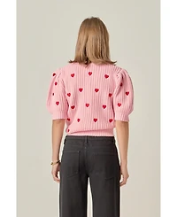 English Factory Women's Heart Shape Embroidery Sweater