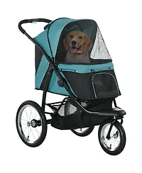 PawHut Pet Stroller for Small and Medium Dogs, 3 Big Wheels Foldable Cat Stroller with Adjustable Canopy, Safety Tether, Storage Basket