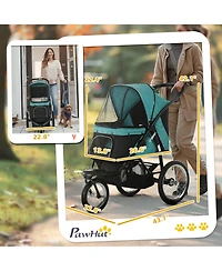 PawHut Pet Stroller for Small and Medium Dogs, 3 Big Wheels Foldable Cat Stroller with Adjustable Canopy, Safety Tether, Storage Basket