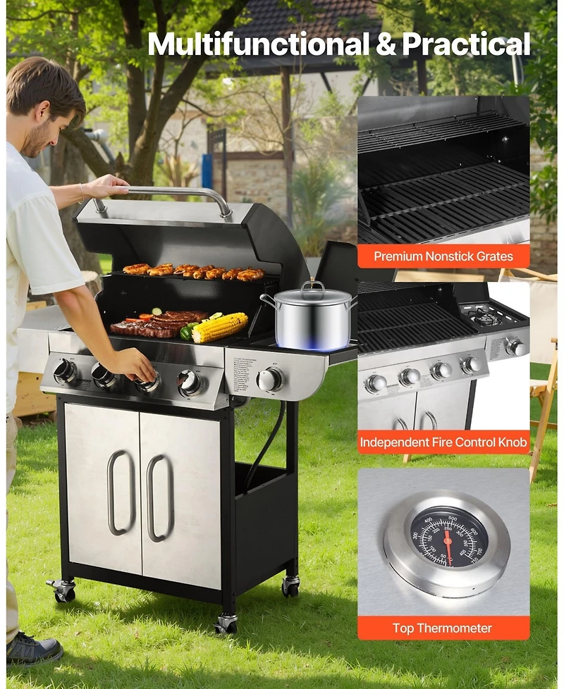 Ecooso 4-Burner Propane Gas Grill with Side Burner
