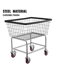 Ecooso Wire Laundry Cart, 2.8 Bushel Basket with Wheels, 26.7" x 21.7" x 26.4", Steel Frame, Chrome Finish, 4" Casters