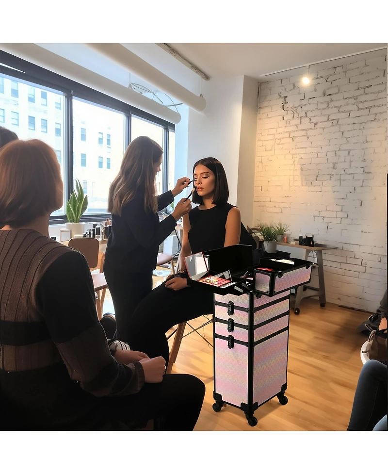 Byootique 4in1 Portable Makeup Train Case with Cube Case Cosmetic Organizer Pink