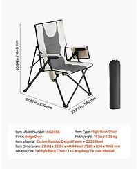 Mecale Folding Camping Chair, High Back Chair with 3 Reclining Positions, Padded Seat, Armrests & Headrest, 260 lb Capacity