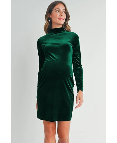 Hello Miz Maternity Velvet Long Sleeve Mock Neck Mini Dress