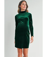Hello Miz Maternity Velvet Long Sleeve Mock Neck Mini Dress