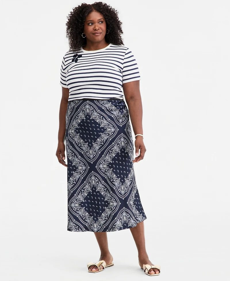 On 34th Trendy Plus Brittany Bandana Print Pull-On Midi Slip Skirt, Macy's Exclusive