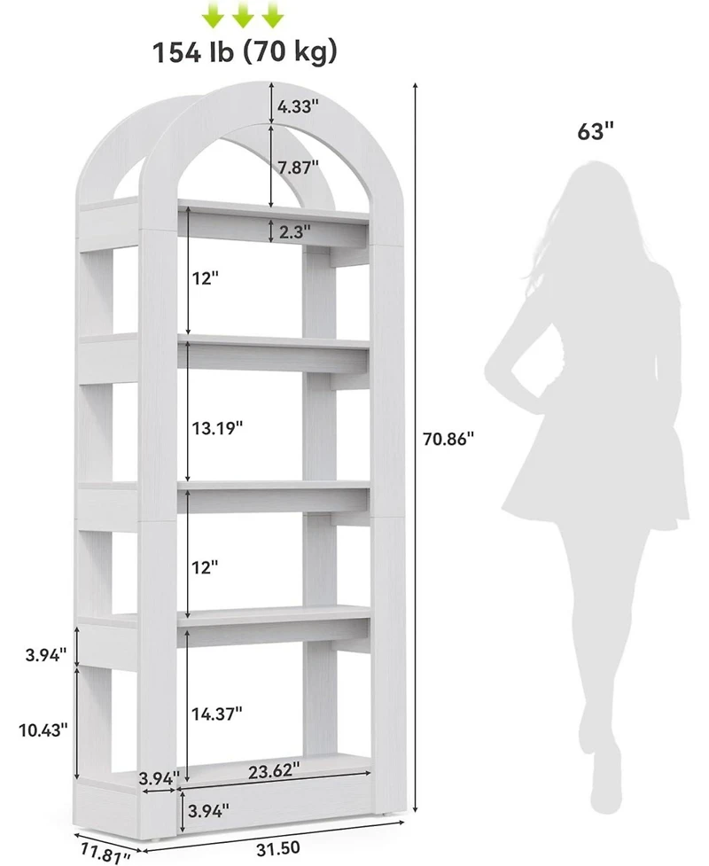 Tribesigns 5-Tier Bookshelf, Arch-Shaped Racks, Tall Standing Wooden Bookcase Display Shelf Modern Storage Solution
