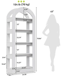 Tribesigns 5-Tier Bookshelf, Arch-Shaped Racks, Tall Standing Wooden Bookcase Display Shelf Modern Storage Solution
