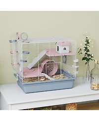 PawHut Hamster Cage, 3-Tier Gerbil Cage with Exercise Wheel and Tubes,