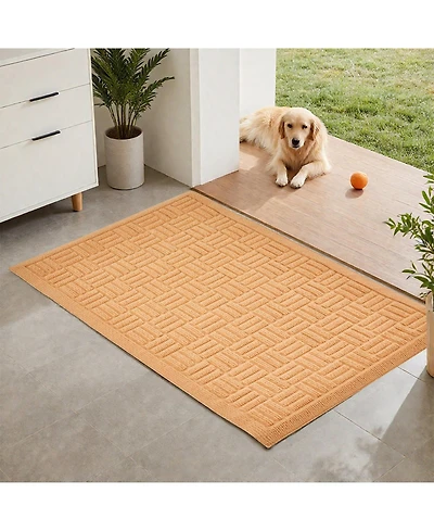 Cozito Beige Door Mat, 29.5 x 17.7 in Low-Profile Doormat w/ Non-Slip Rubber Backing, Absorbent Dirt-Trapping Entry Mat for Porch/Patio